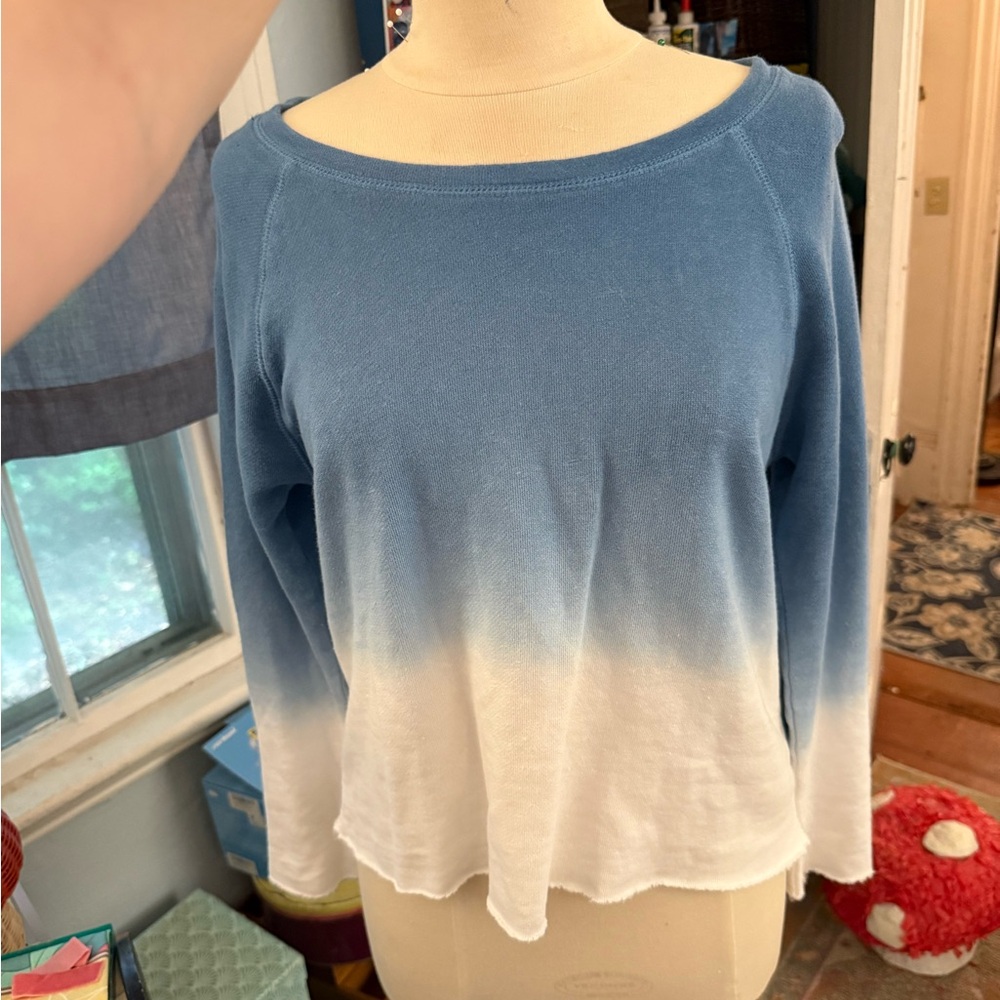 Blue and White Ombre Long Sleeve Top
